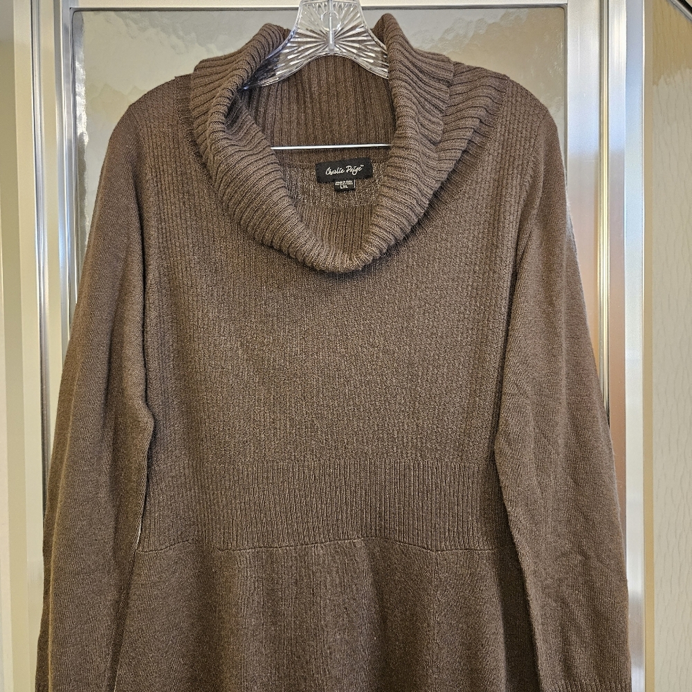 Charlie Paige LXL Cowl Neck Sweater Dress in Mocha AE-1611 - Picture 4 of 11
